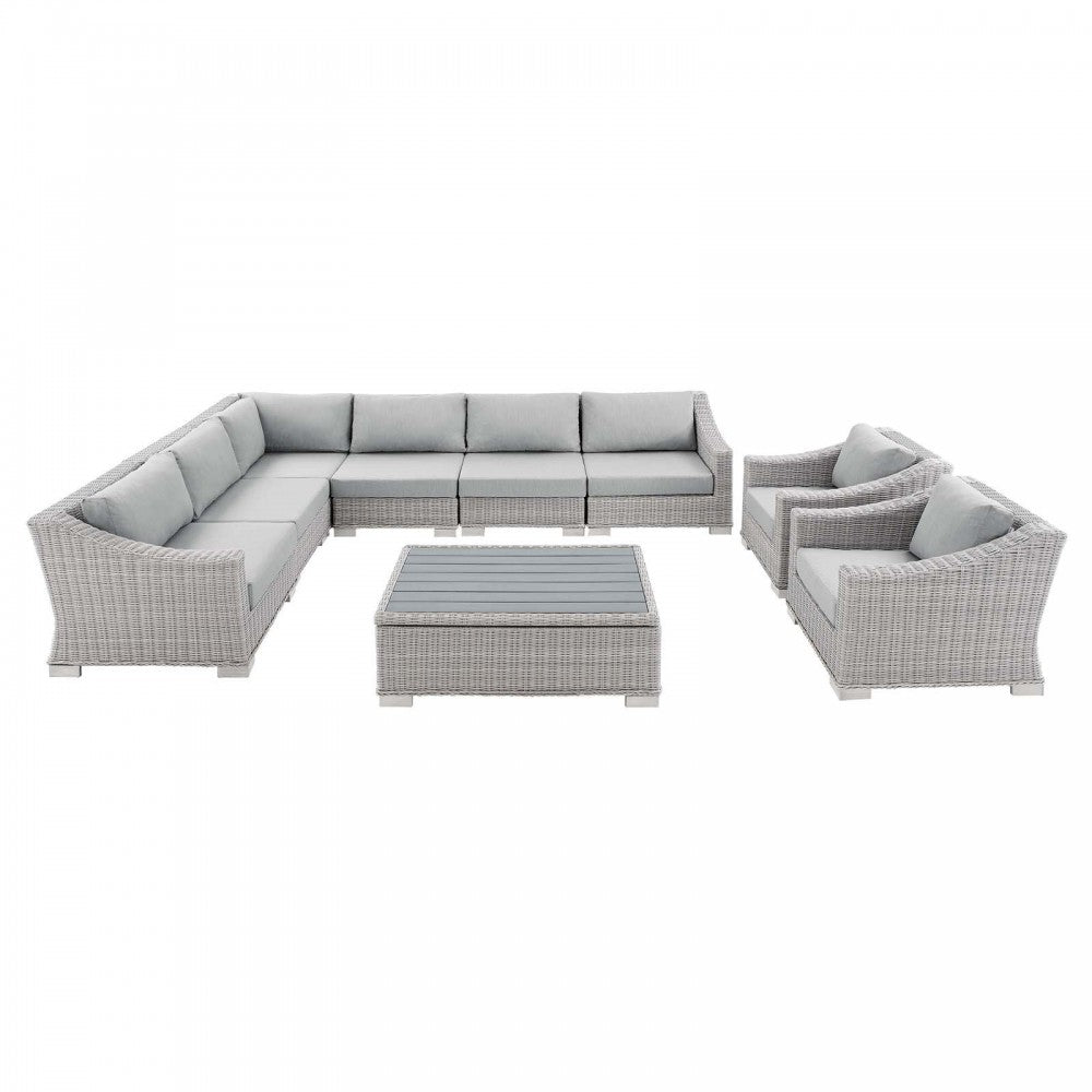 Conway Sunbrella Outdoor Patio Wicker Rattan 9-Piece Sectional Sofa Set, Light Gray Gray