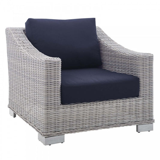 Conway Sunbrella Outdoor Patio Wicker Rattan Armchair, Light Gray Navy