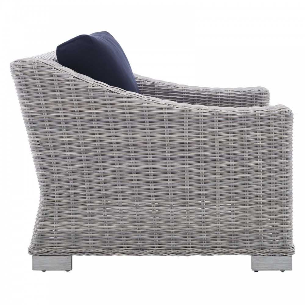 Conway Sunbrella Outdoor Patio Wicker Rattan Armchair, Light Gray Navy