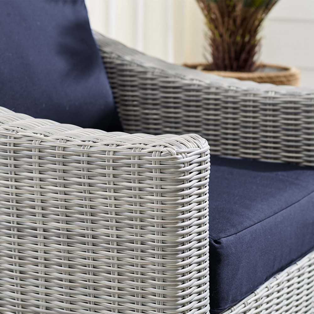 Conway Sunbrella Outdoor Patio Wicker Rattan Armchair, Light Gray Navy