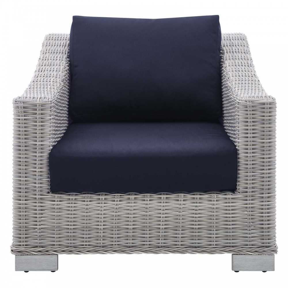 Conway Sunbrella Outdoor Patio Wicker Rattan Armchair, Light Gray Navy