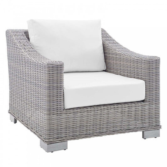 Conway Sunbrella Outdoor Patio Wicker Rattan Armchair, Light Gray White