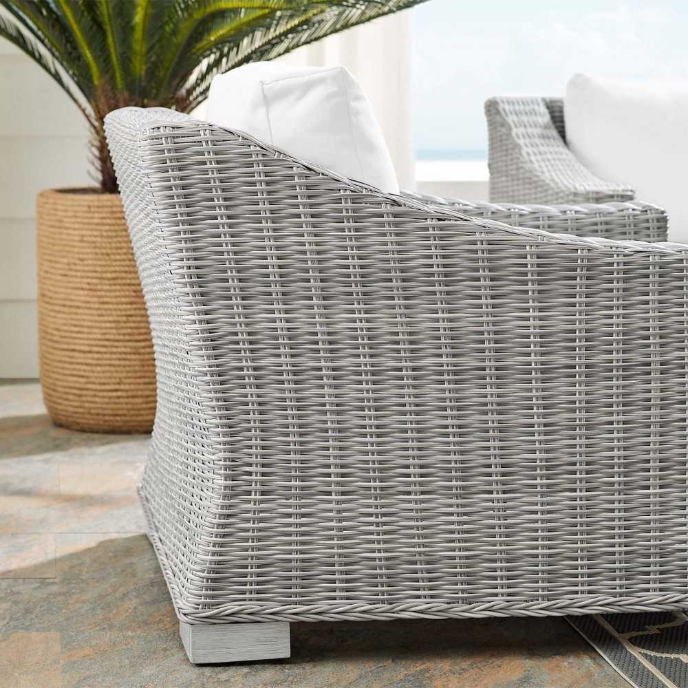 Conway Sunbrella Outdoor Patio Wicker Rattan Armchair, Light Gray White