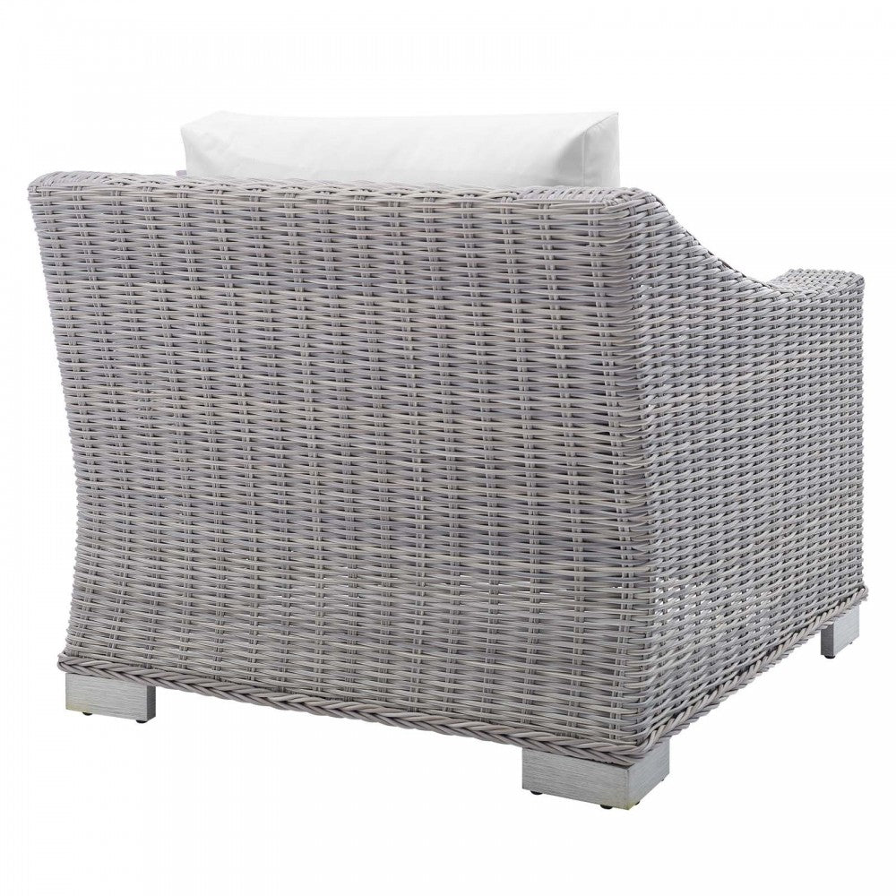 Conway Sunbrella Outdoor Patio Wicker Rattan Armchair, Light Gray White