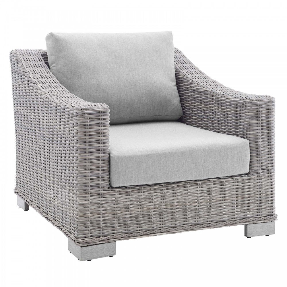 Conway Sunbrella Outdoor Patio Wicker Rattan Armchair, Light Gray Gray