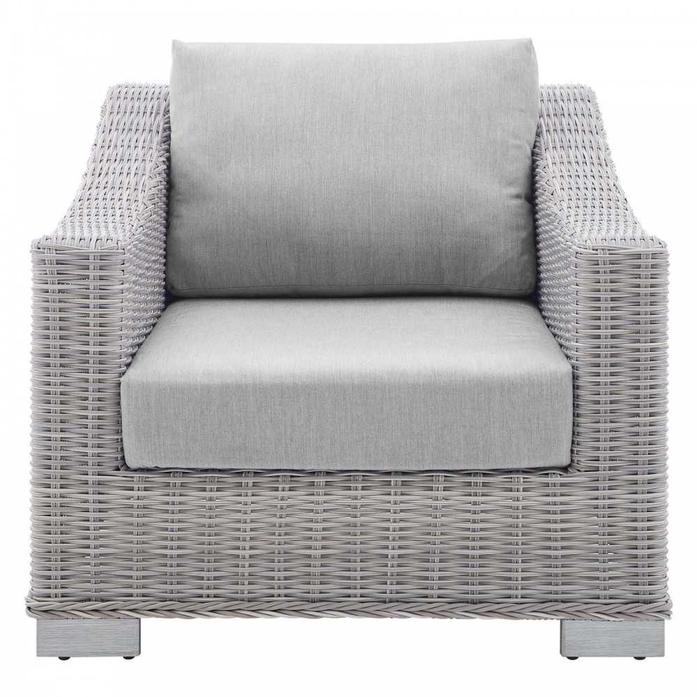 Conway Sunbrella Outdoor Patio Wicker Rattan Armchair, Light Gray Gray