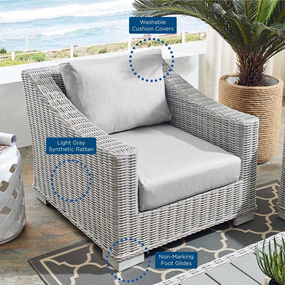 Conway Sunbrella Outdoor Patio Wicker Rattan Armchair, Light Gray Gray