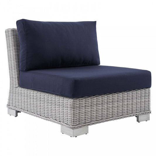 Conway Sunbrella Outdoor Patio Wicker Rattan Armless Chair, Light Gray Navy
