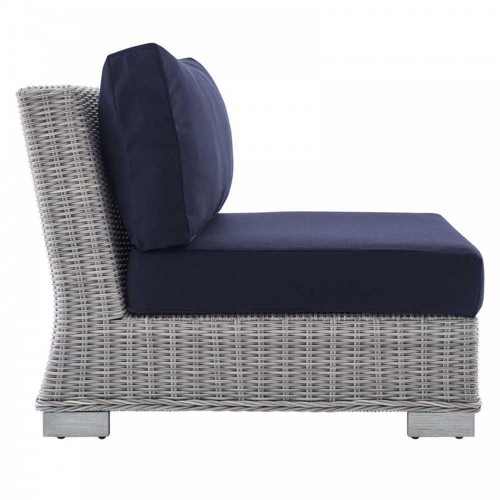 Conway Sunbrella Outdoor Patio Wicker Rattan Armless Chair, Light Gray Navy