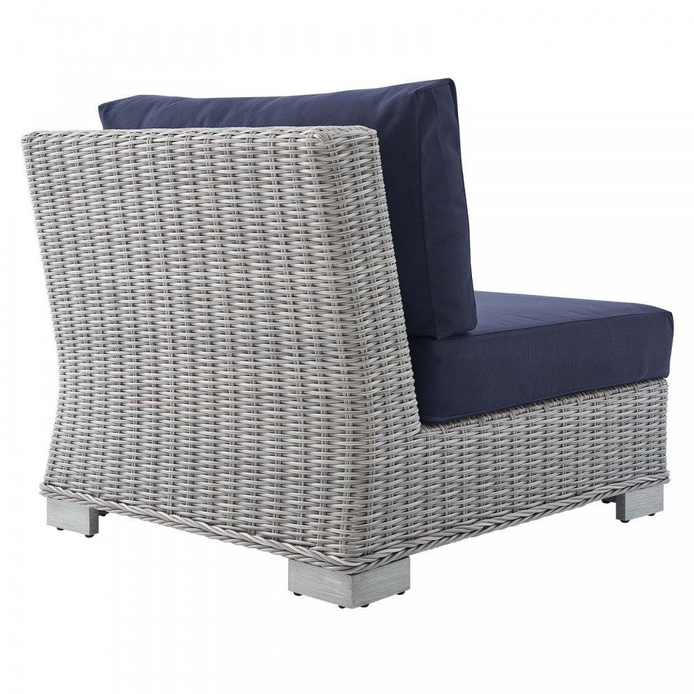 Conway Sunbrella Outdoor Patio Wicker Rattan Armless Chair, Light Gray Navy