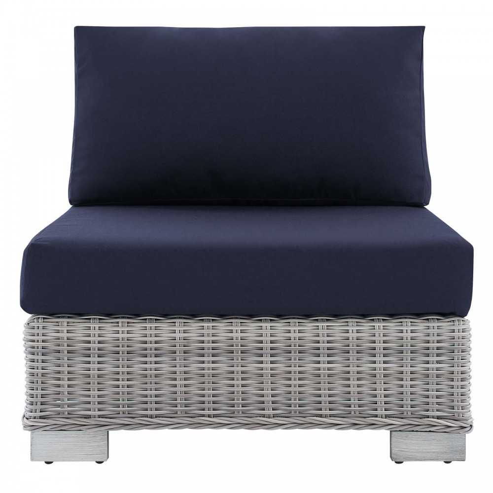 Conway Sunbrella Outdoor Patio Wicker Rattan Armless Chair, Light Gray Navy