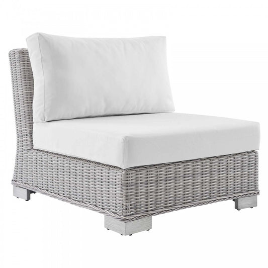 Conway Sunbrella Outdoor Patio Wicker Rattan Armless Chair, Light Gray White