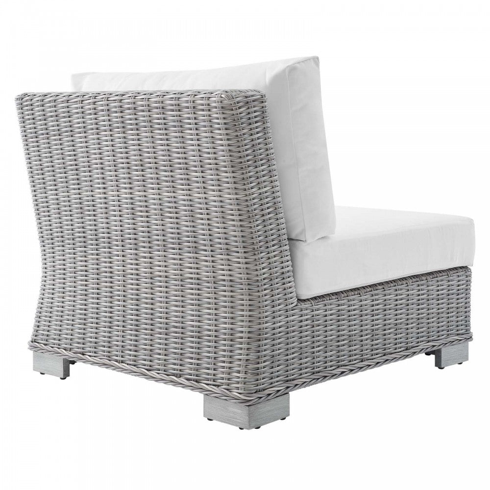 Conway Sunbrella Outdoor Patio Wicker Rattan Armless Chair, Light Gray White