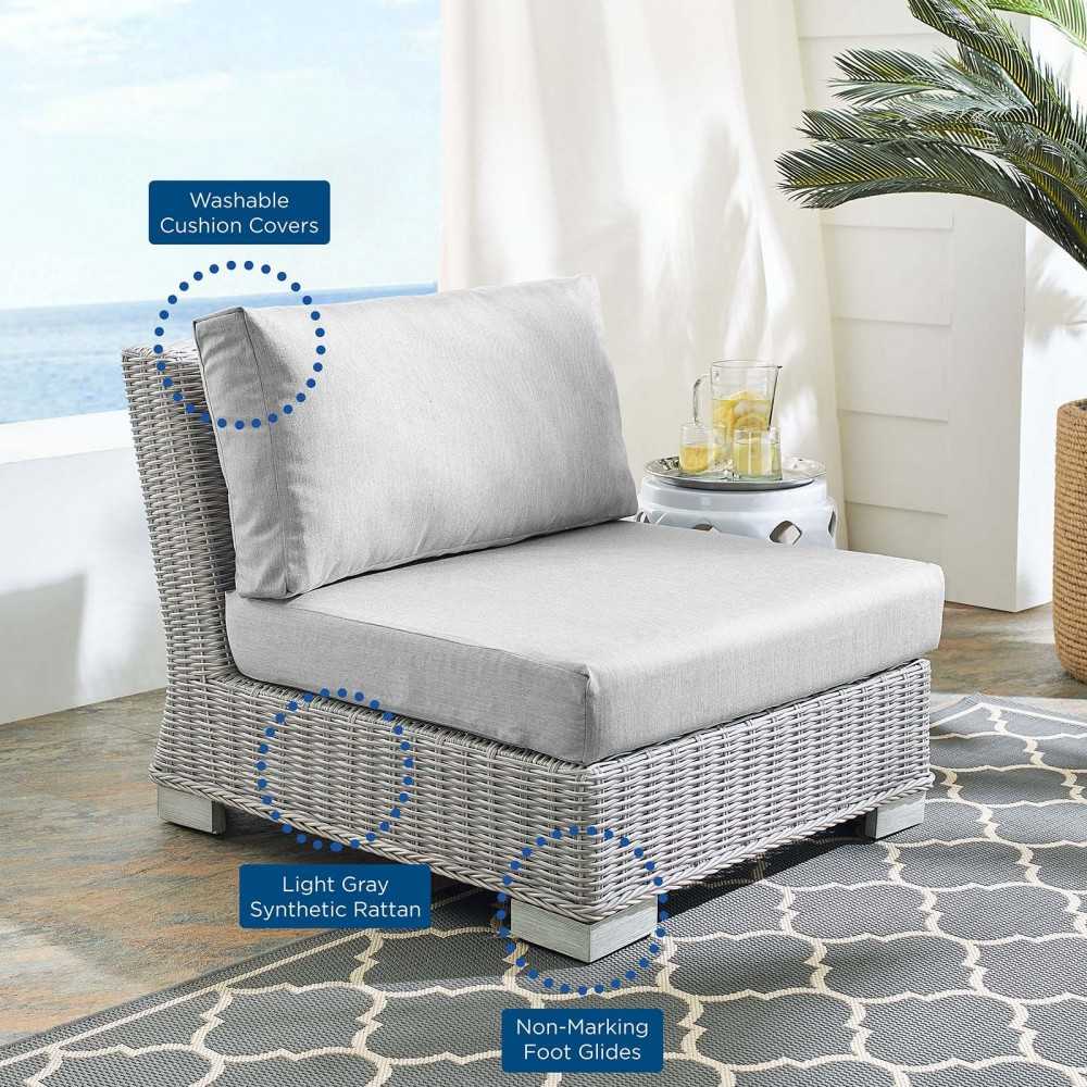 Conway Sunbrella Outdoor Patio Wicker Rattan Armless Chair, Light Gray Gray