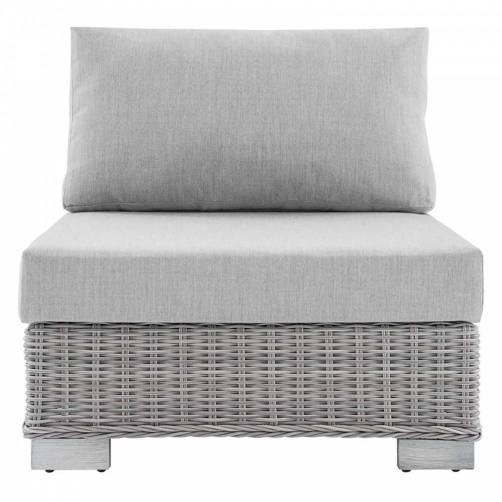 Conway Sunbrella Outdoor Patio Wicker Rattan Armless Chair, Light Gray Gray