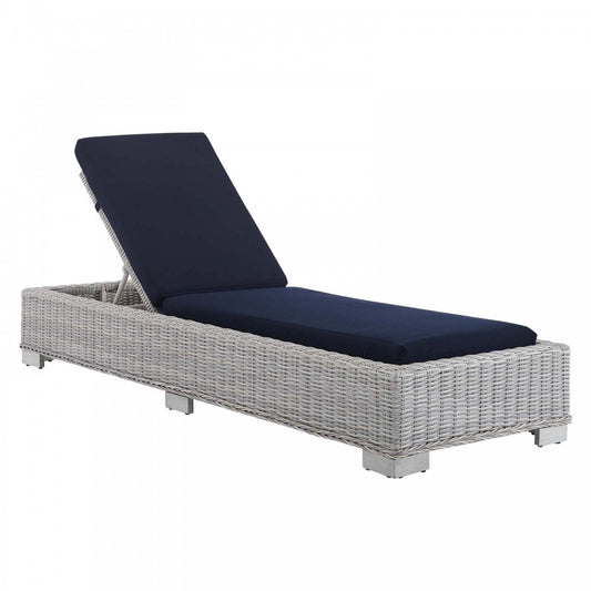 Conway Sunbrella Outdoor Patio Wicker Rattan Chaise Lounge, Light Gray Navy