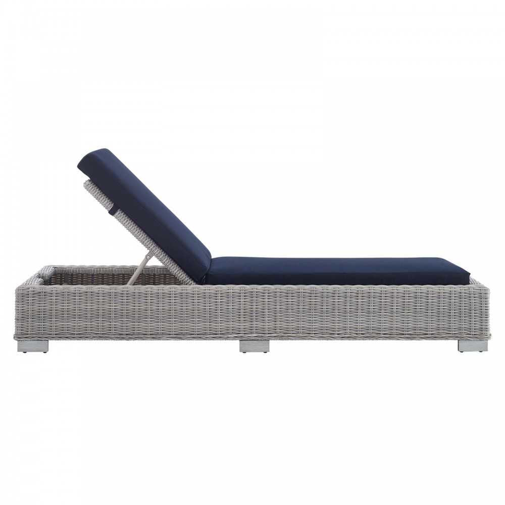 Conway Sunbrella Outdoor Patio Wicker Rattan Chaise Lounge, Light Gray Navy