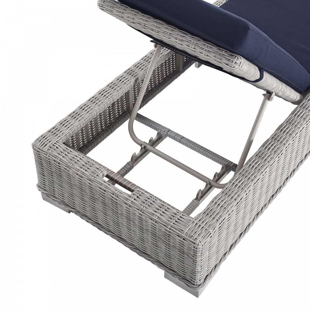 Conway Sunbrella Outdoor Patio Wicker Rattan Chaise Lounge, Light Gray Navy