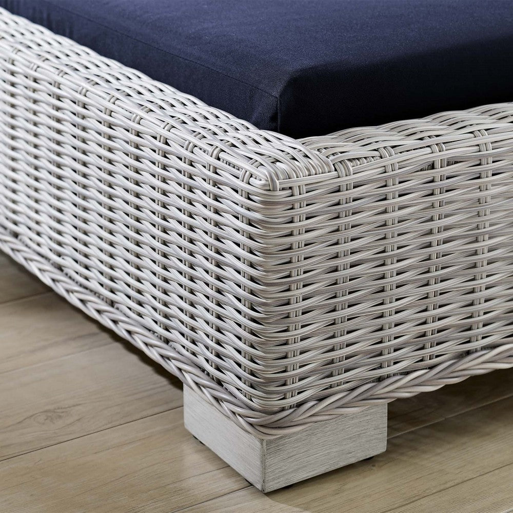 Conway Sunbrella Outdoor Patio Wicker Rattan Chaise Lounge, Light Gray Navy