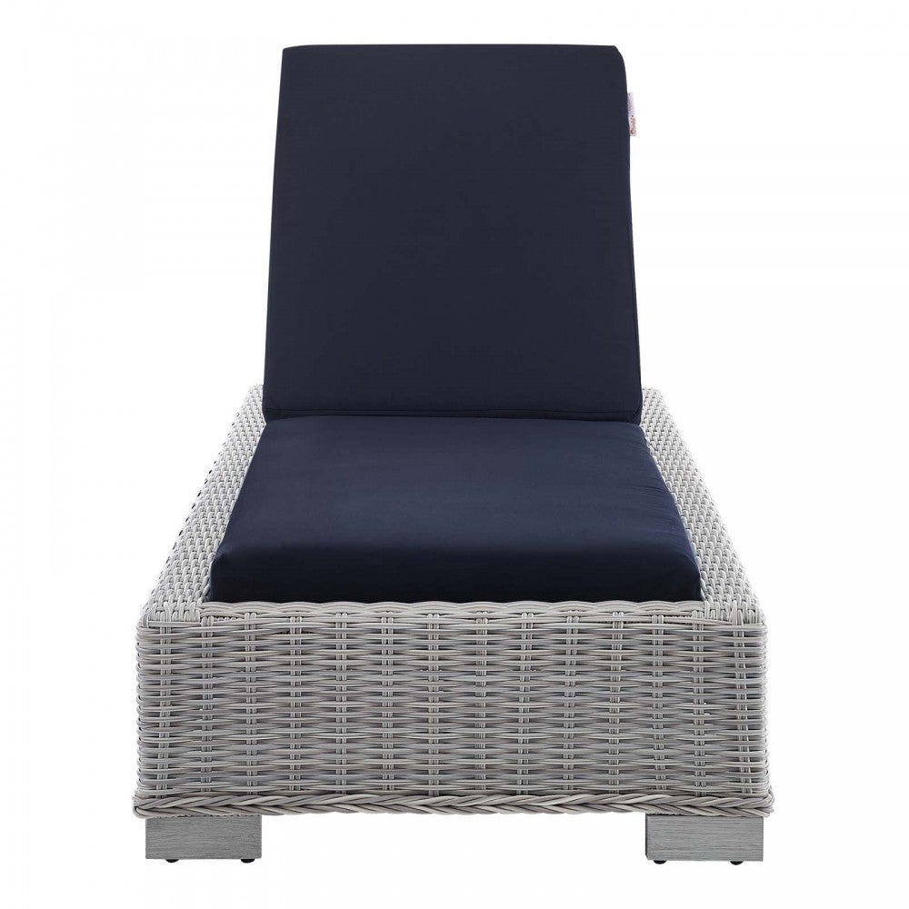 Conway Sunbrella Outdoor Patio Wicker Rattan Chaise Lounge, Light Gray Navy