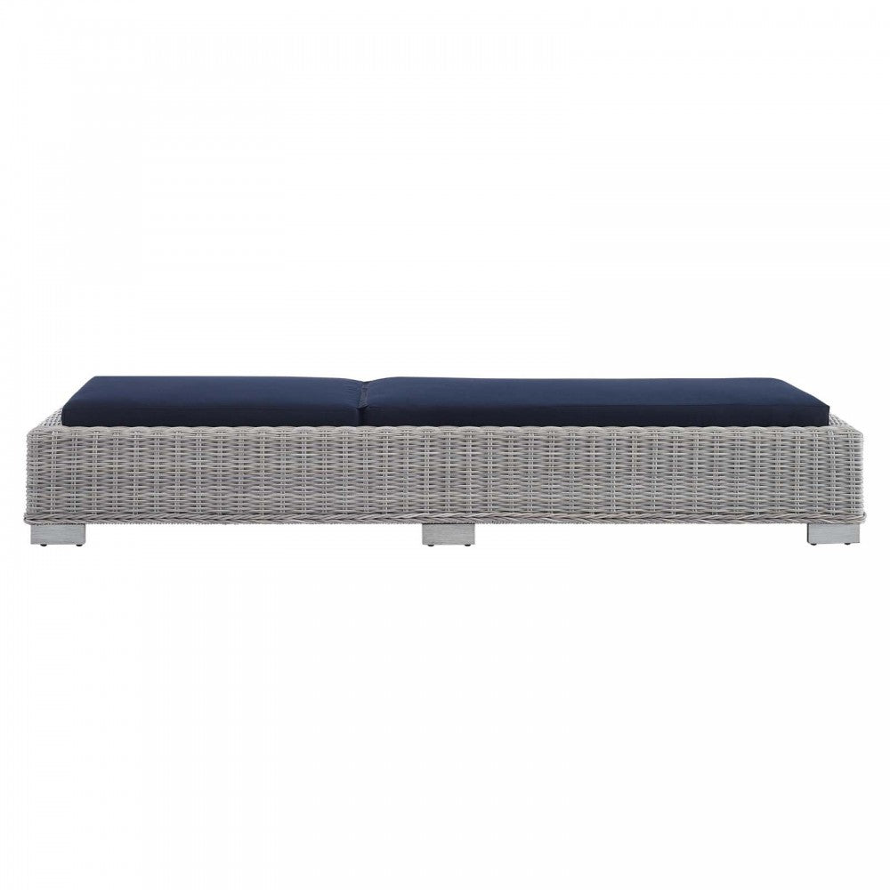 Conway Sunbrella Outdoor Patio Wicker Rattan Chaise Lounge, Light Gray Navy