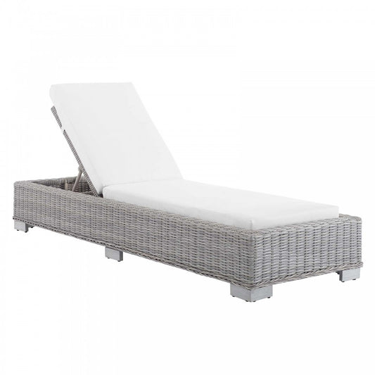 Conway Sunbrella Outdoor Patio Wicker Rattan Chaise Lounge, Light Gray White