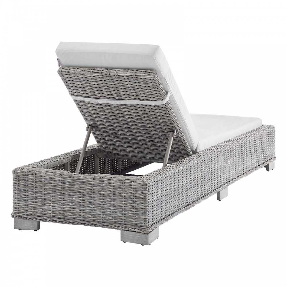 Conway Sunbrella Outdoor Patio Wicker Rattan Chaise Lounge, Light Gray White