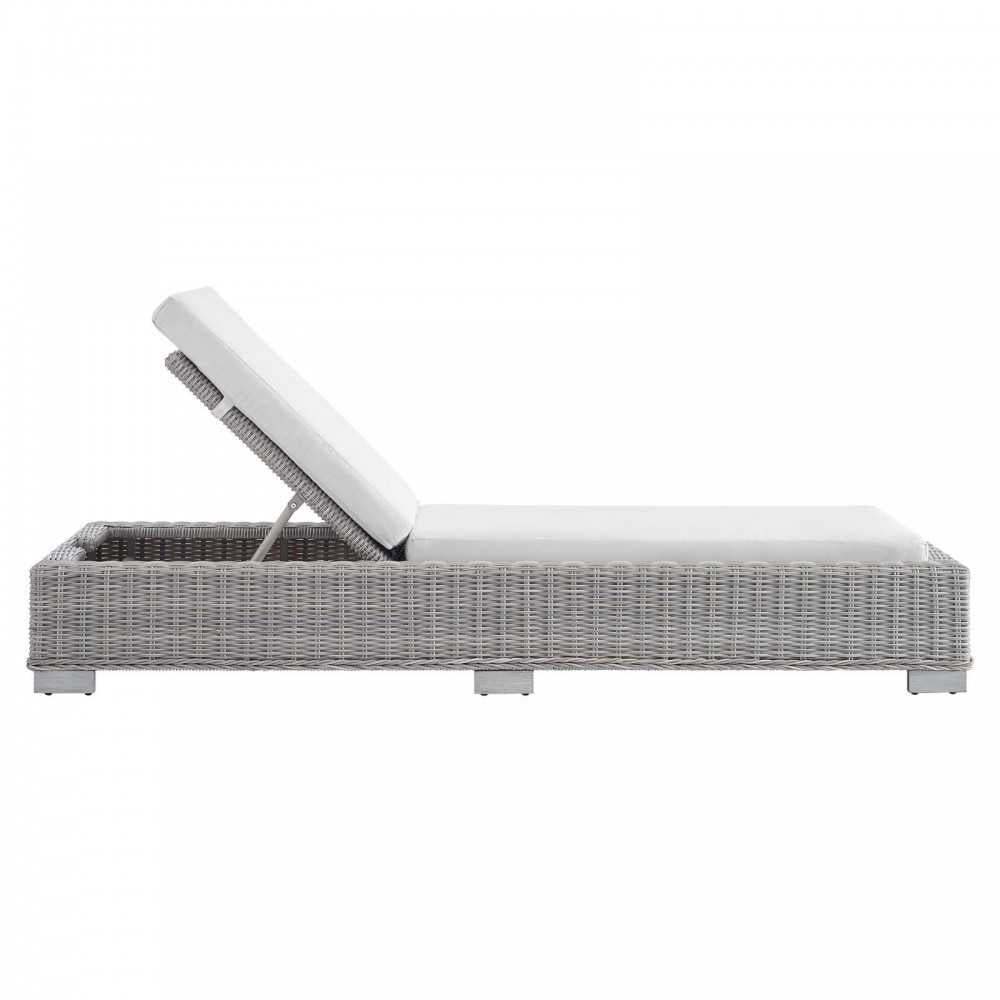 Conway Sunbrella Outdoor Patio Wicker Rattan Chaise Lounge, Light Gray White