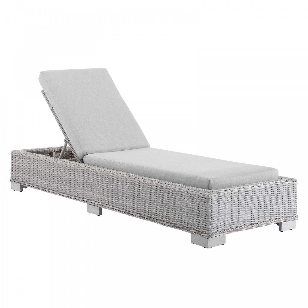 Conway Sunbrella Outdoor Patio Wicker Rattan Chaise Lounge, Light Gray Gray