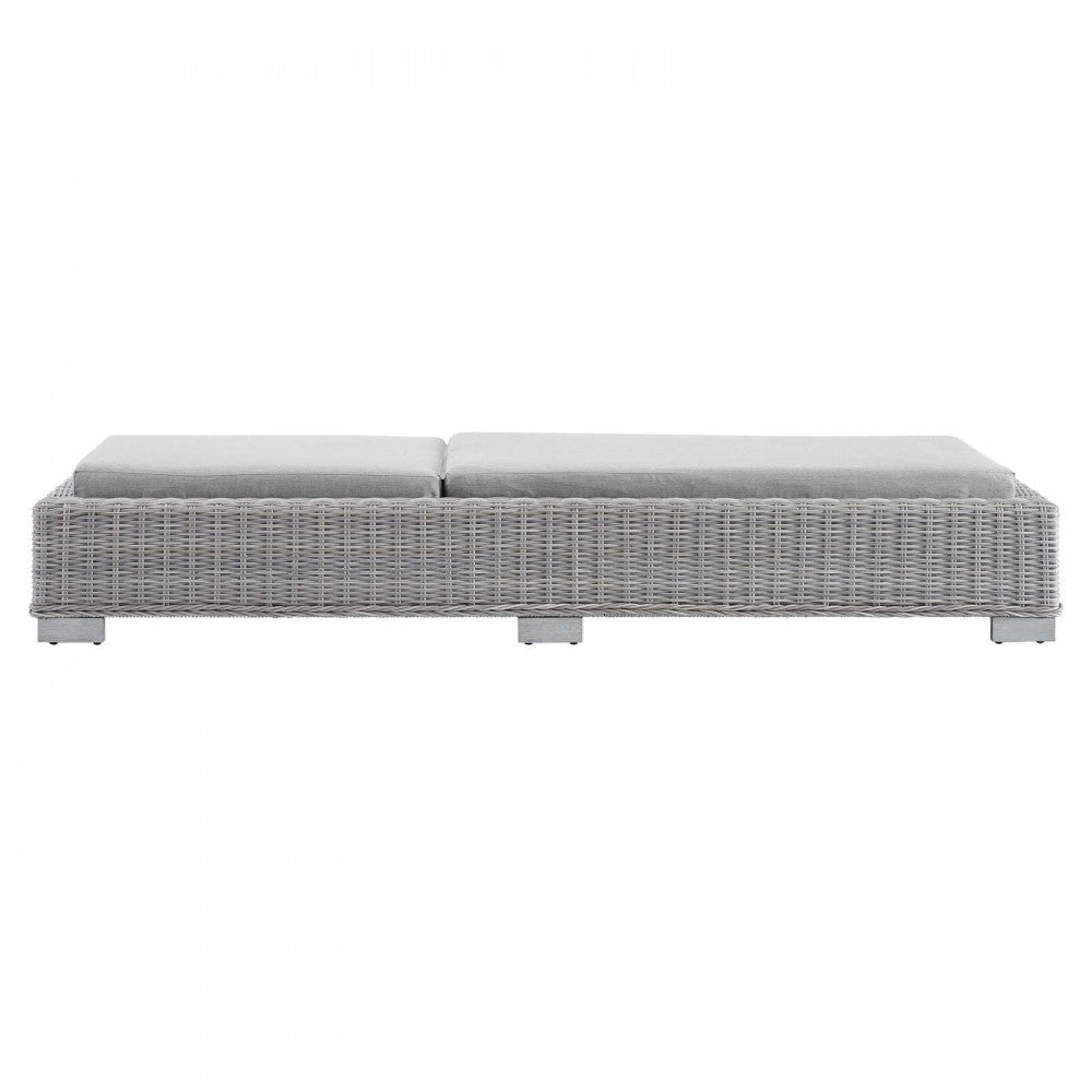 Conway Sunbrella Outdoor Patio Wicker Rattan Chaise Lounge, Light Gray Gray
