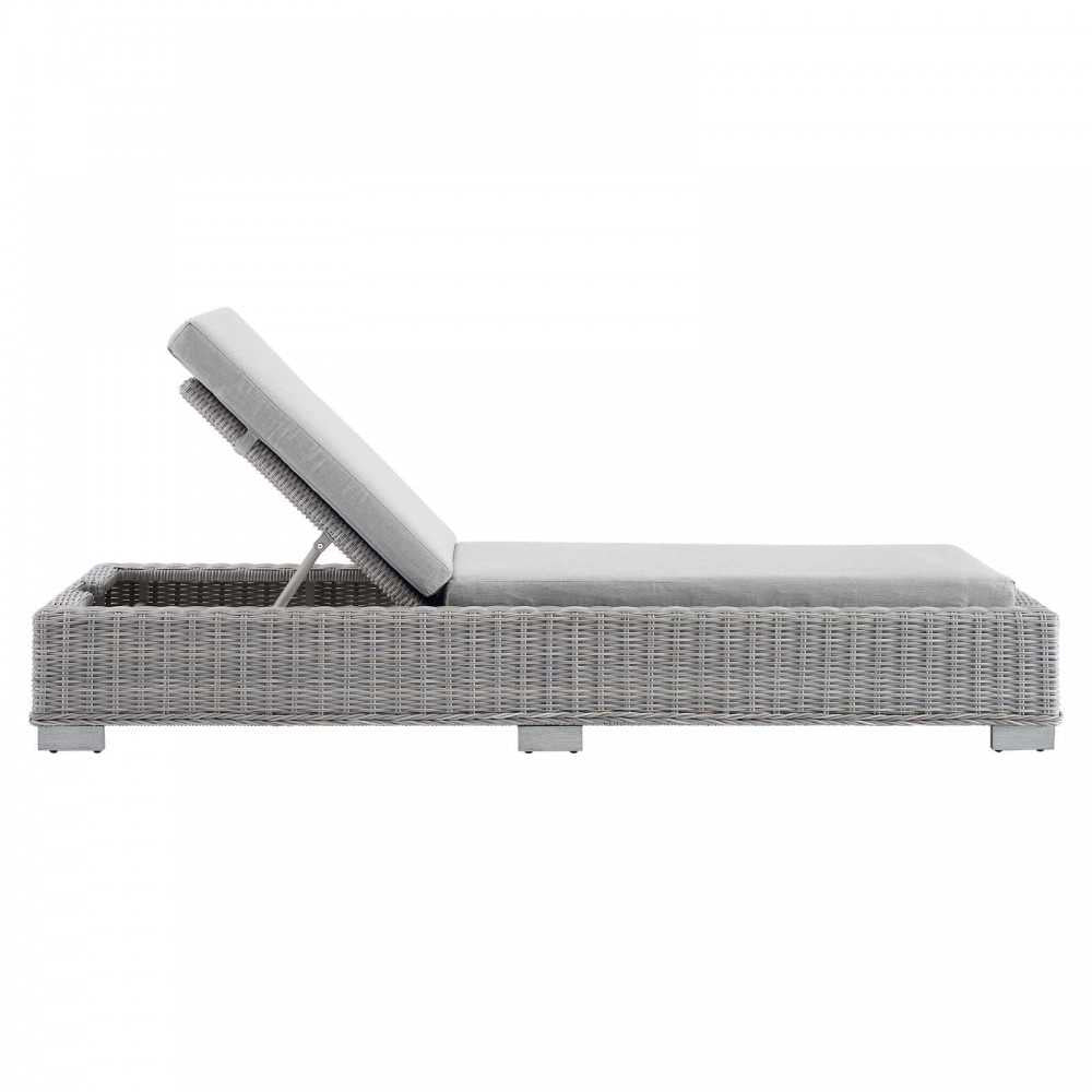 Conway Sunbrella Outdoor Patio Wicker Rattan Chaise Lounge, Light Gray Gray