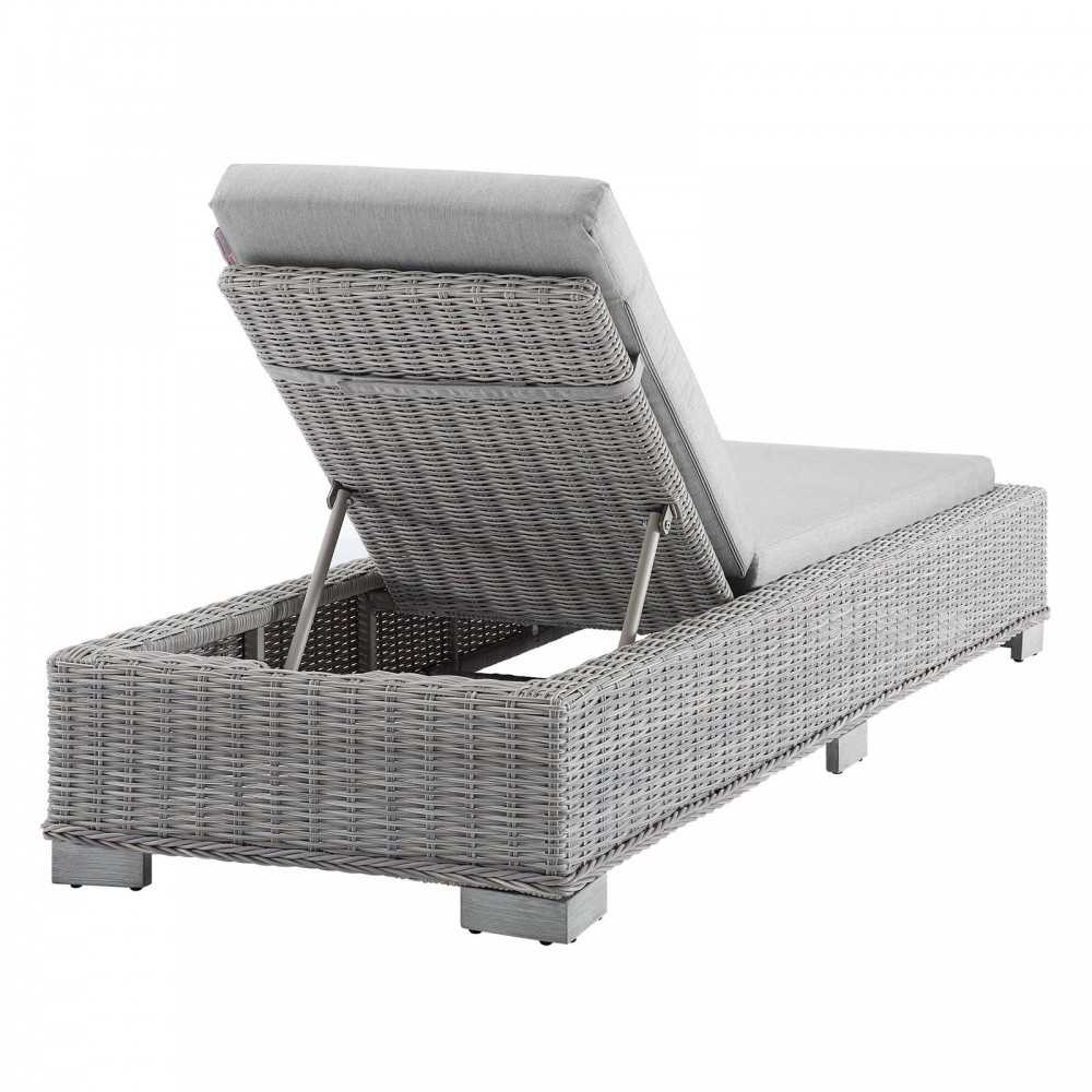 Conway Sunbrella Outdoor Patio Wicker Rattan Chaise Lounge, Light Gray Gray