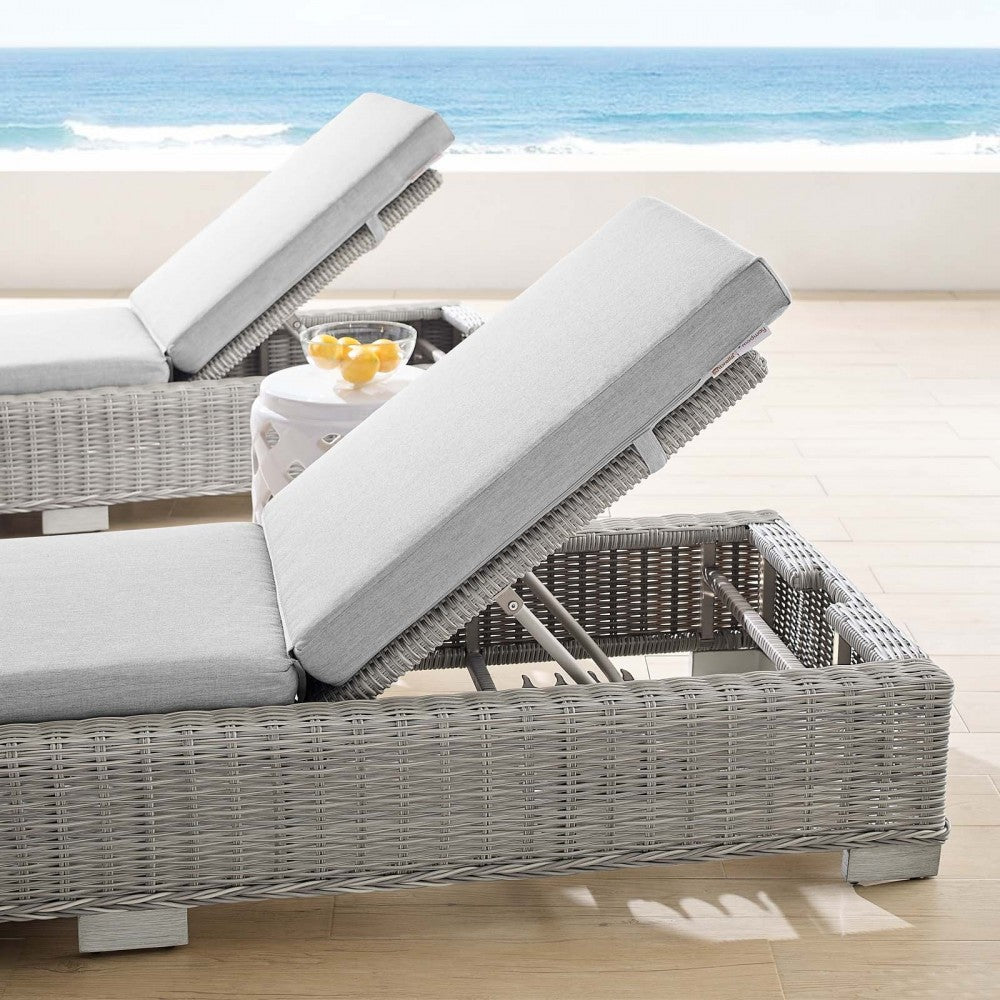 Conway Sunbrella Outdoor Patio Wicker Rattan Chaise Lounge, Light Gray Gray