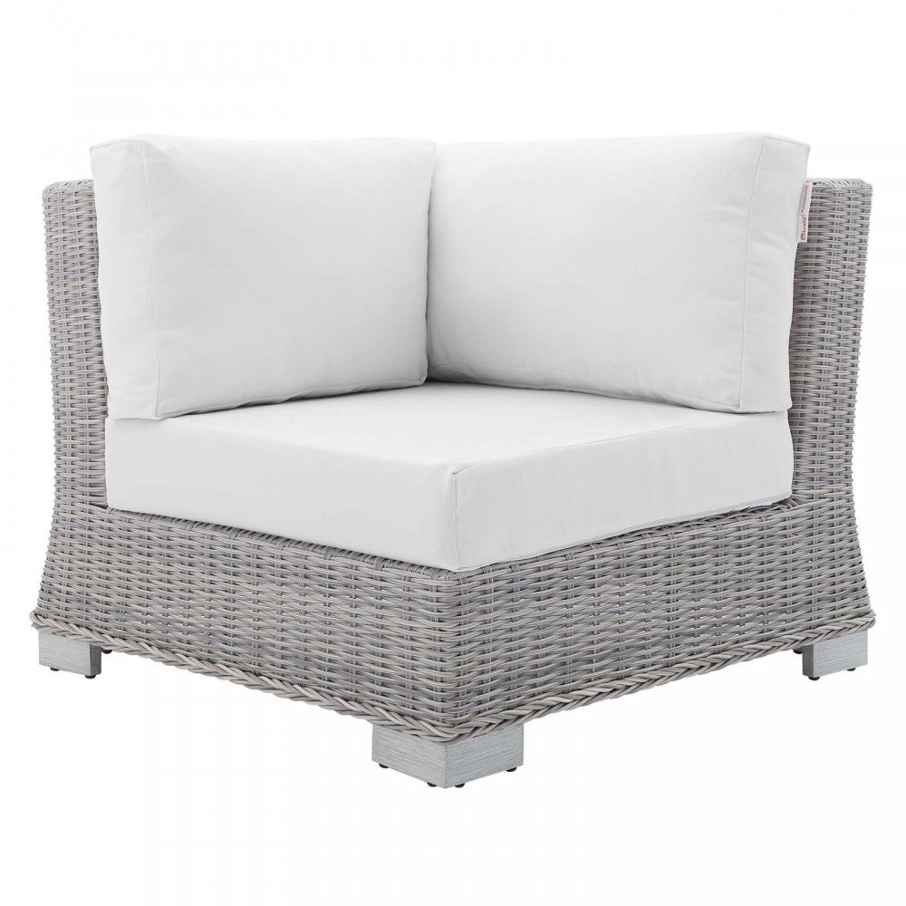 Conway Sunbrella Outdoor Patio Wicker Rattan Corner Chair, Light Gray White