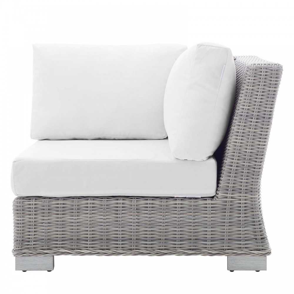 Conway Sunbrella Outdoor Patio Wicker Rattan Corner Chair, Light Gray White