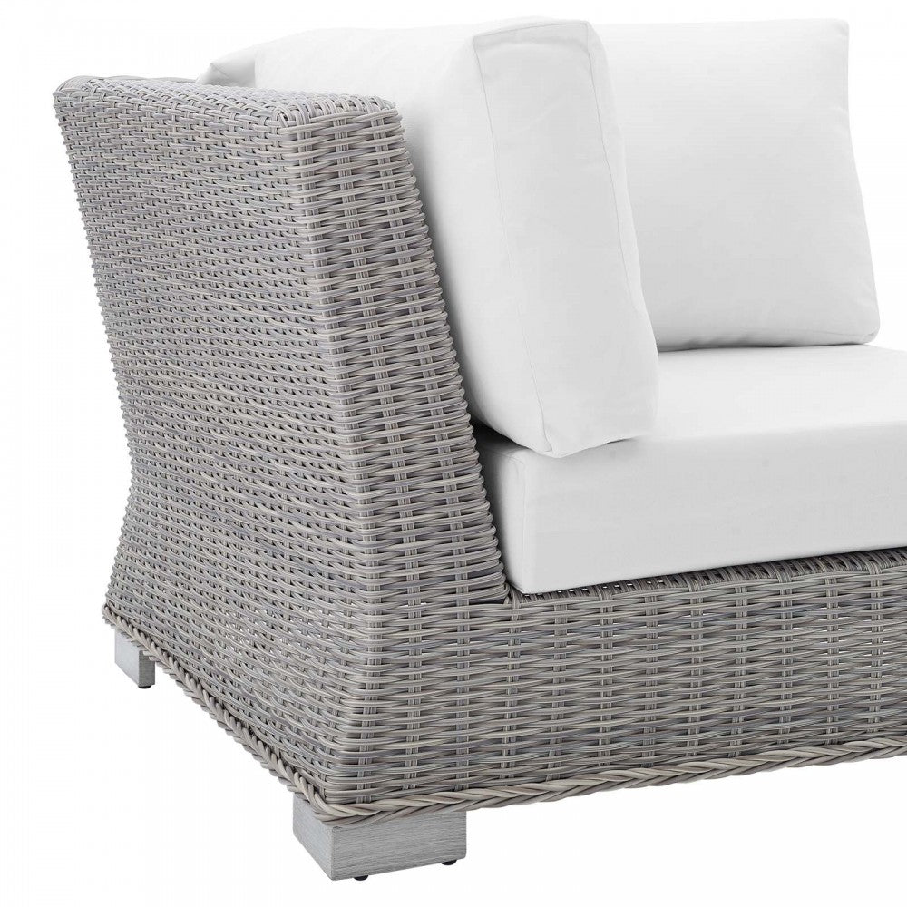Conway Sunbrella Outdoor Patio Wicker Rattan Corner Chair, Light Gray White