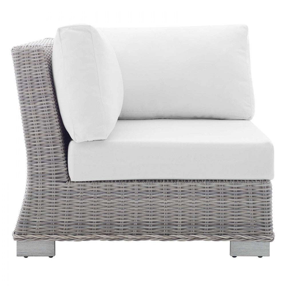 Conway Sunbrella Outdoor Patio Wicker Rattan Corner Chair, Light Gray White