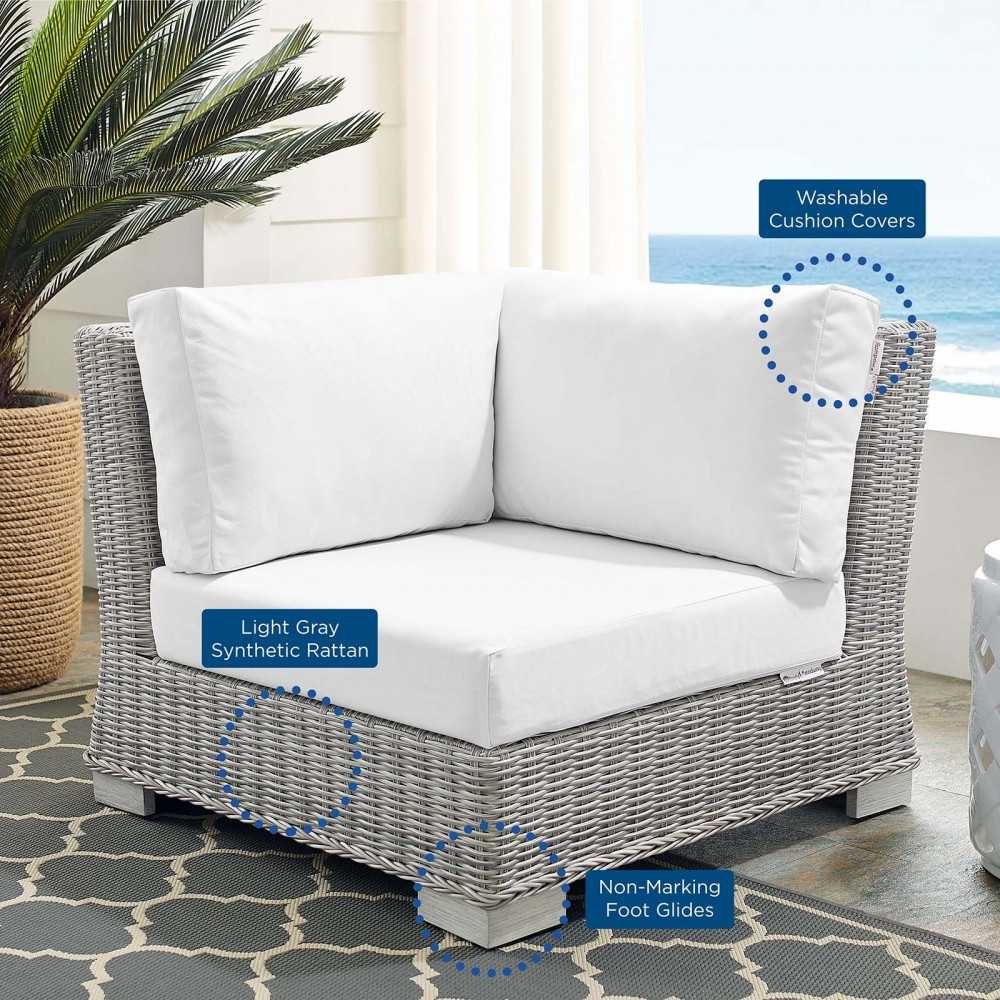 Conway Sunbrella Outdoor Patio Wicker Rattan Corner Chair, Light Gray White