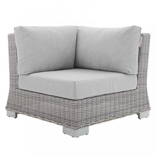 Conway Sunbrella Outdoor Patio Wicker Rattan Corner Chair, Light Gray Gray