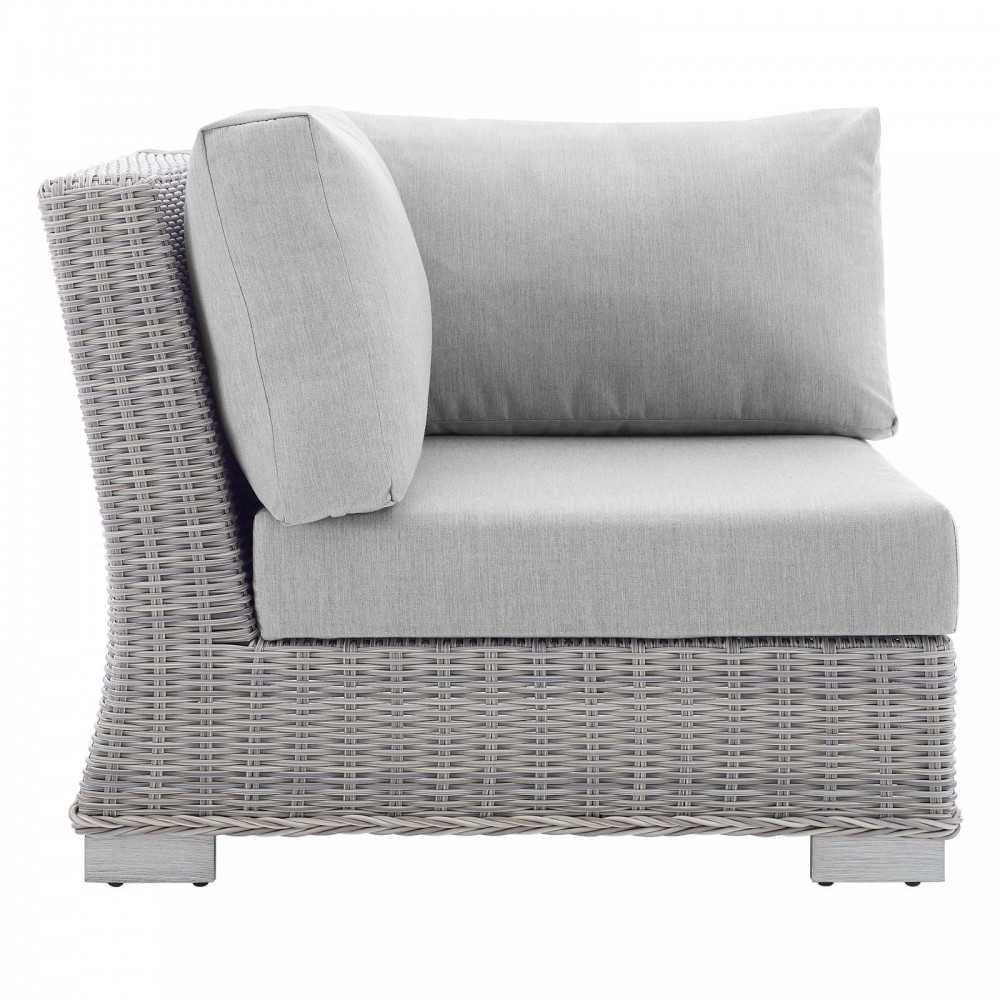 Conway Sunbrella Outdoor Patio Wicker Rattan Corner Chair, Light Gray Gray