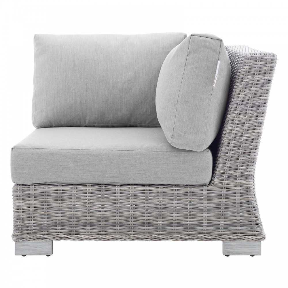 Conway Sunbrella Outdoor Patio Wicker Rattan Corner Chair, Light Gray Gray