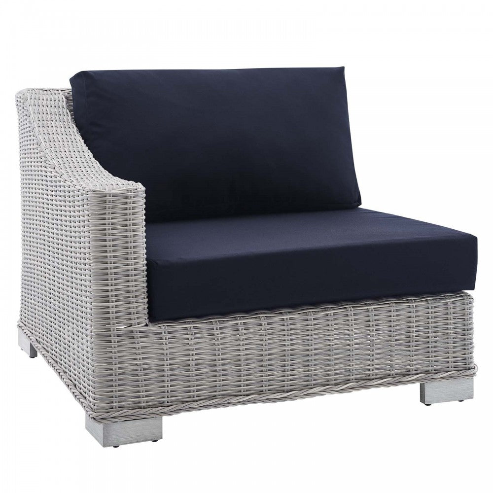 Conway Sunbrella Outdoor Patio Wicker Rattan Left-Arm Chair, Light Gray Navy