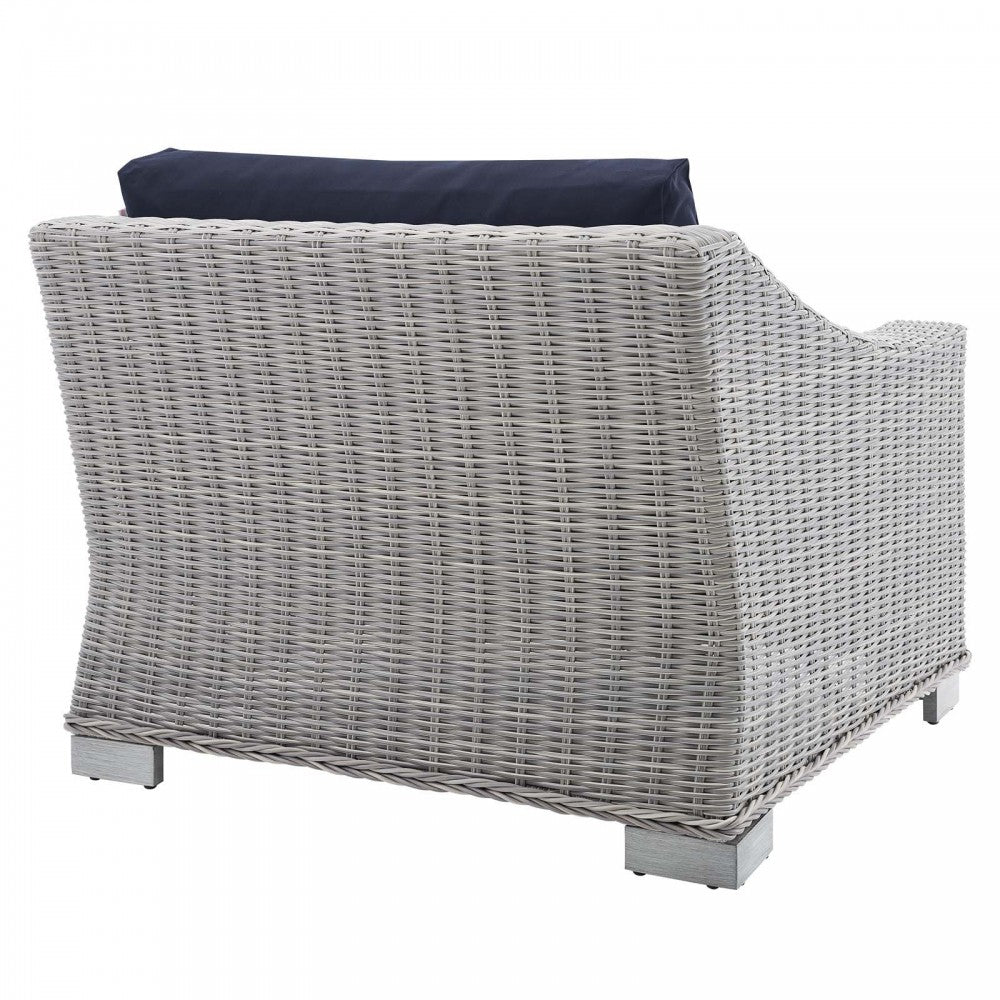 Conway Sunbrella Outdoor Patio Wicker Rattan Left-Arm Chair, Light Gray Navy