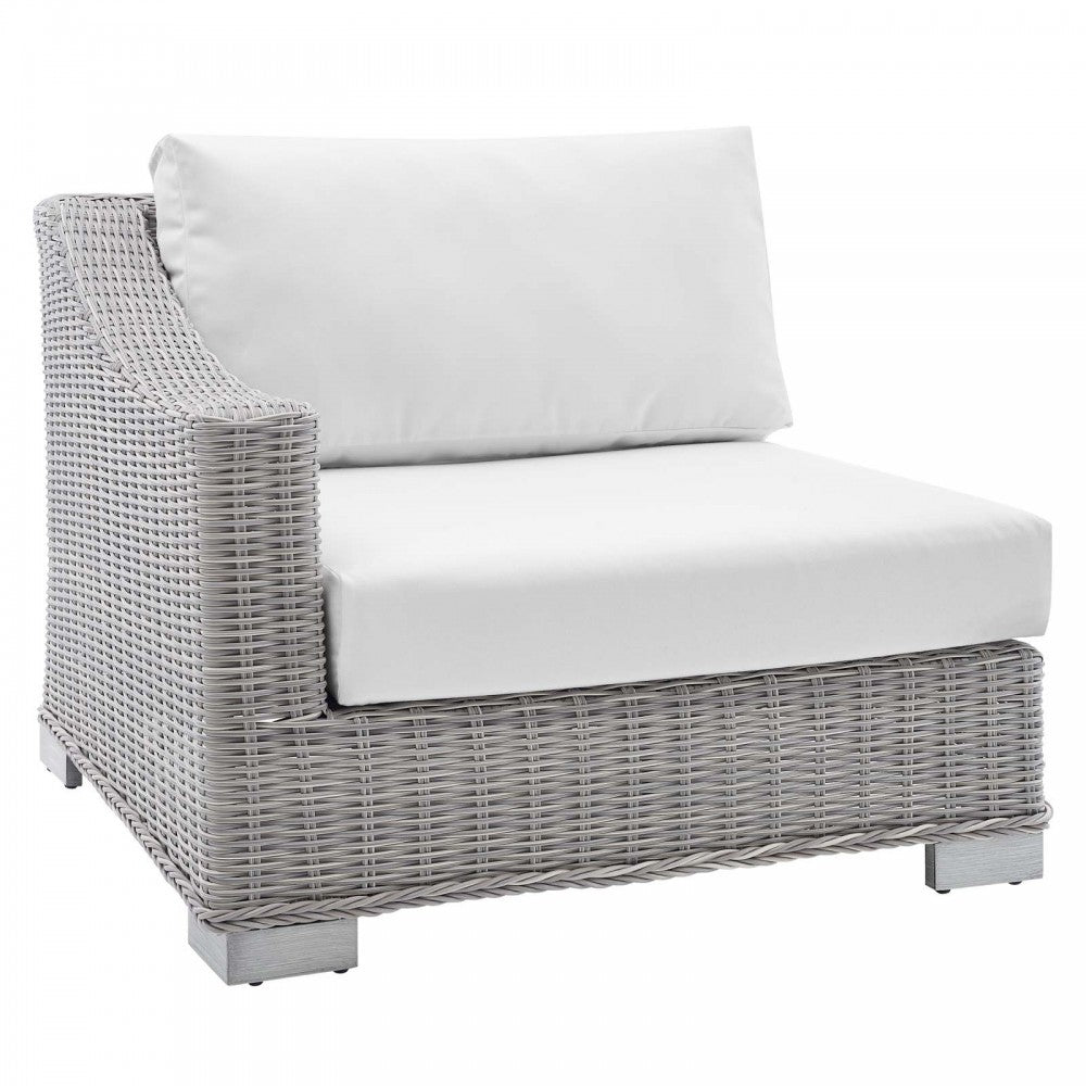 Conway Sunbrella Outdoor Patio Wicker Rattan Left-Arm Chair, Light Gray White