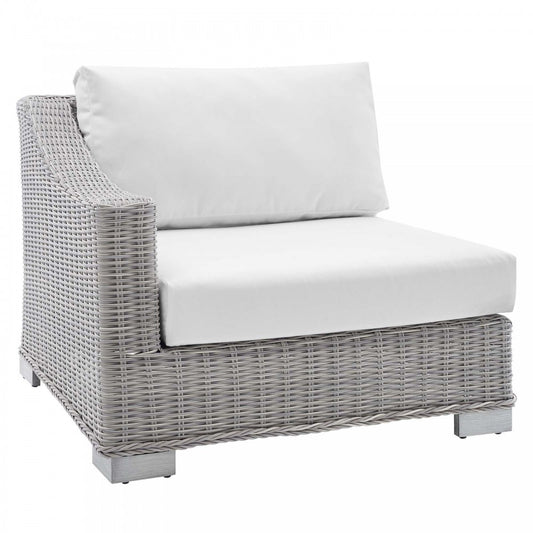Conway Sunbrella Outdoor Patio Wicker Rattan Left-Arm Chair, Light Gray White