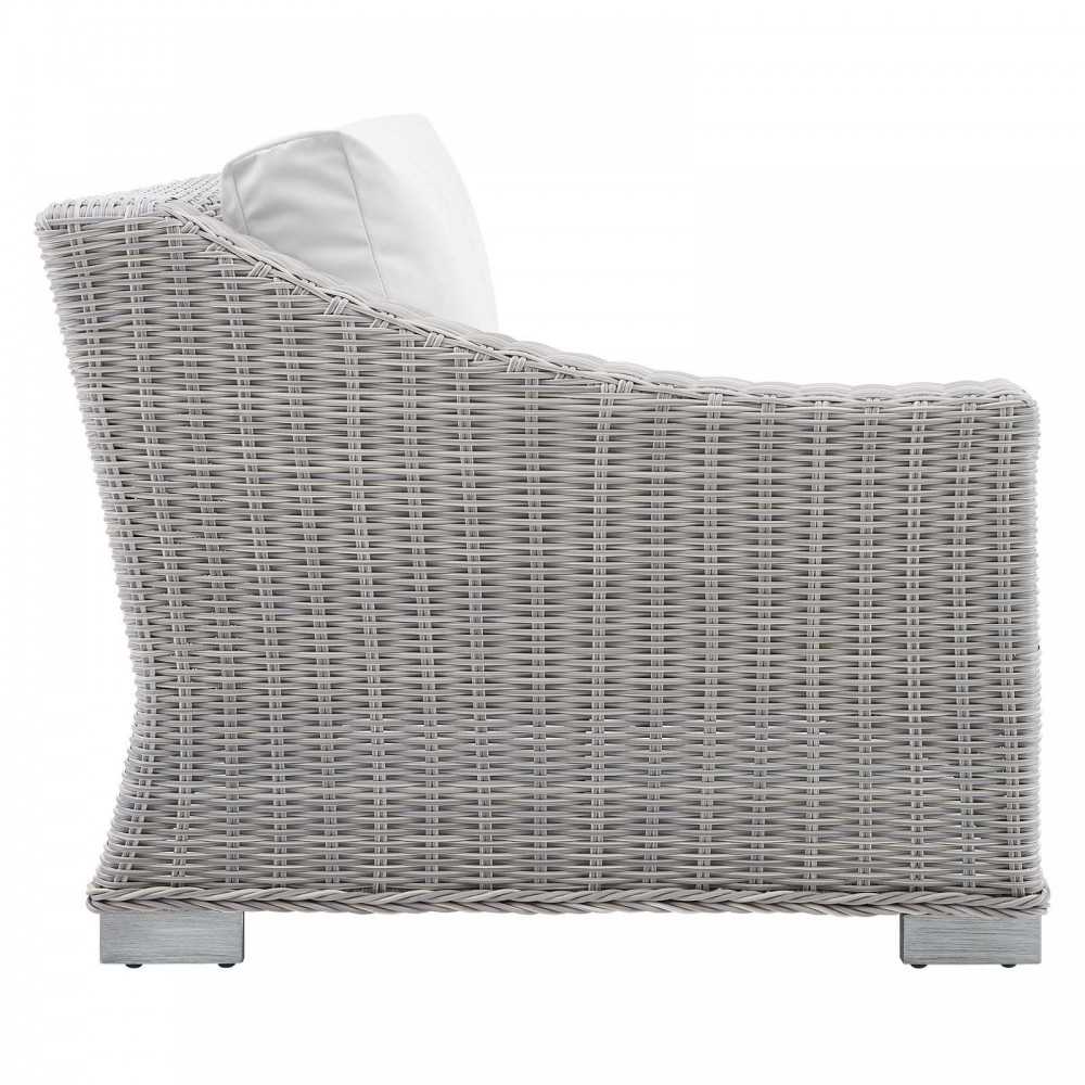 Conway Sunbrella Outdoor Patio Wicker Rattan Left-Arm Chair, Light Gray White