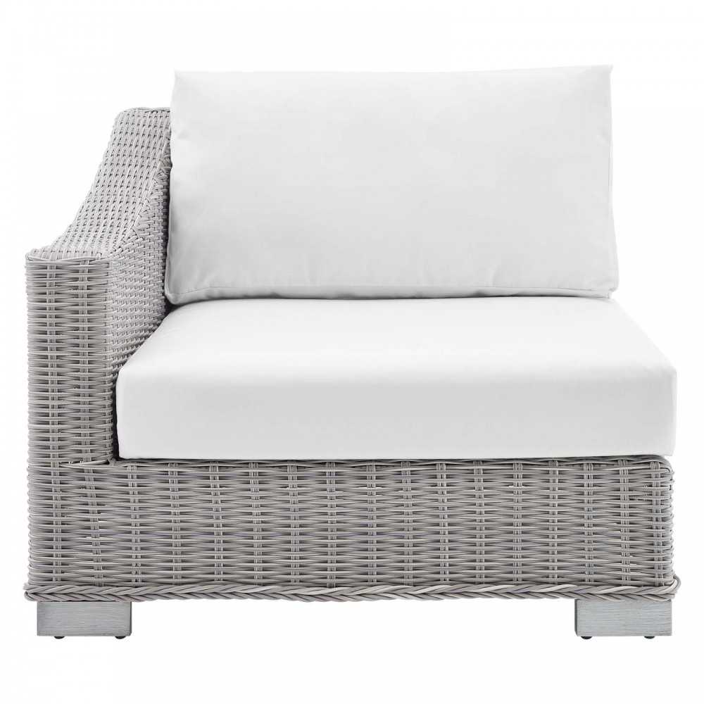 Conway Sunbrella Outdoor Patio Wicker Rattan Left-Arm Chair, Light Gray White
