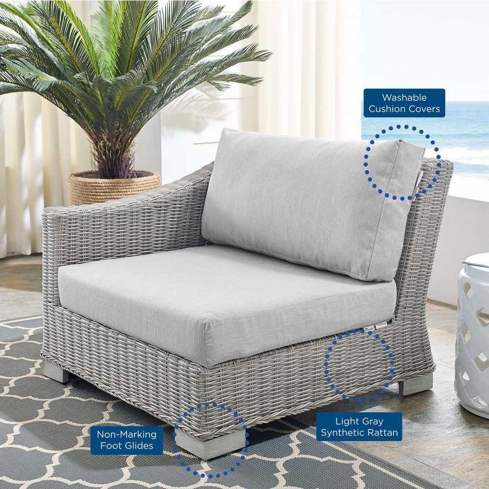 Conway Sunbrella Outdoor Patio Wicker Rattan Left-Arm Chair, Light Gray Gray