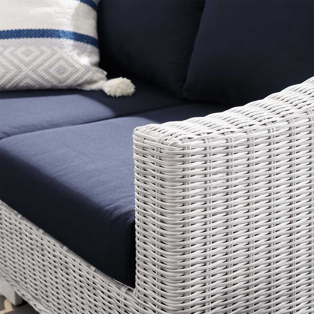 Conway Sunbrella Outdoor Patio Wicker Rattan Loveseat, Light Gray Navy