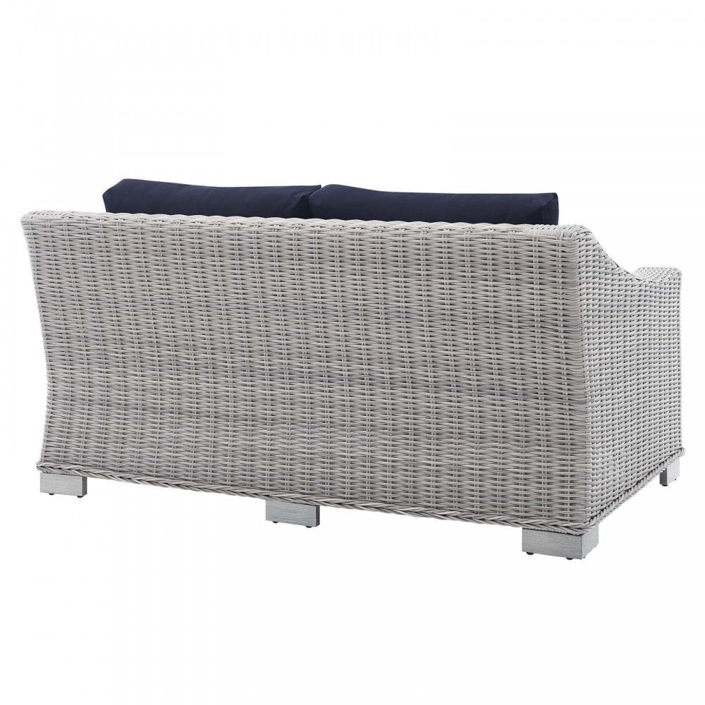 Conway Sunbrella Outdoor Patio Wicker Rattan Loveseat, Light Gray Navy